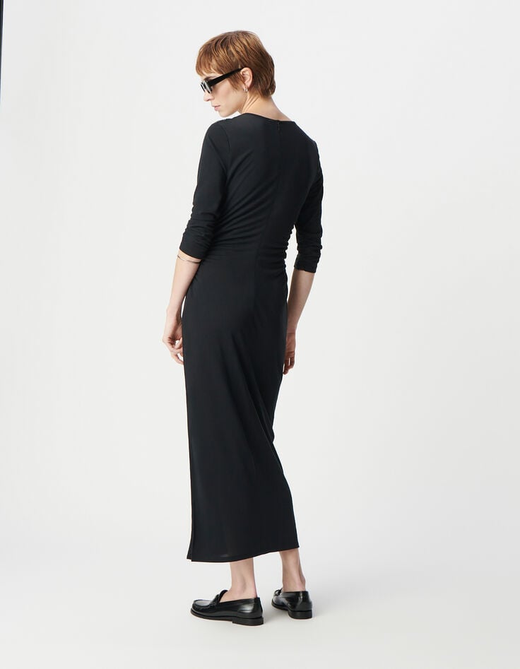 Ikks Robe De Soirée Noire Fronces Côtés Et Strass épaules Femme