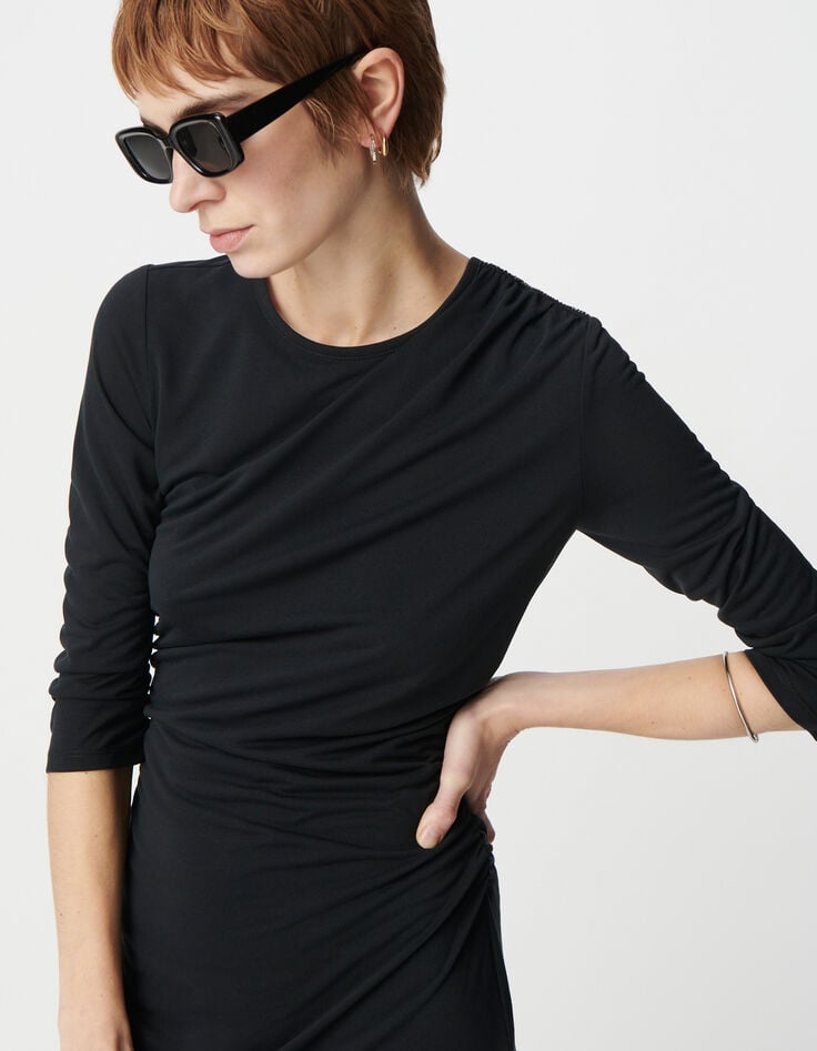 Ikks Robe De Soirée Noire Fronces Côtés Et Strass épaules Femme