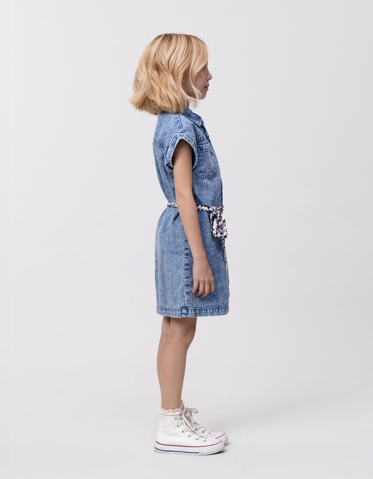 Ikks Robe En Jean Bleu Waterless Ceinture Imprimée Fille