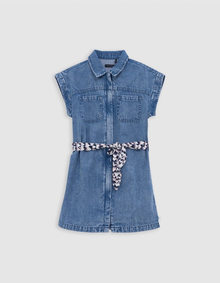 Ikks Robe En Jean Bleu Waterless Ceinture Imprimée Fille