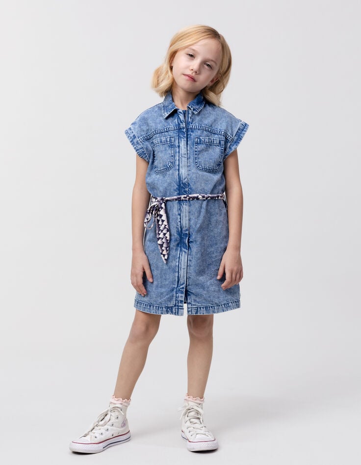 ikks Robe en jean bleu Waterless ceinture imprimée fille