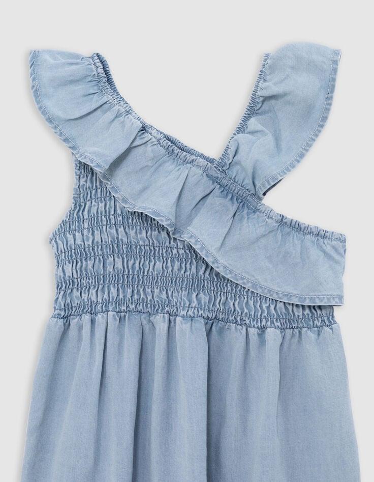Ikks Robe En Jean Bleue Smockée Bretelle Asymétrique Fille