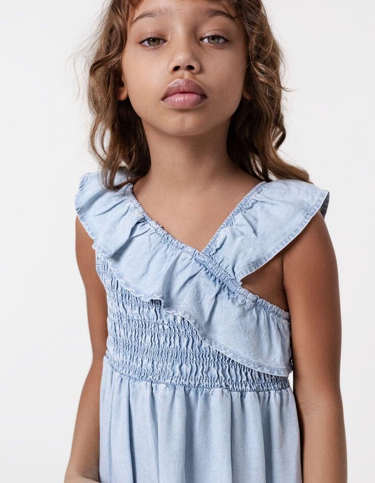 ikks Robe en jean bleue smockée bretelle asymétrique fille