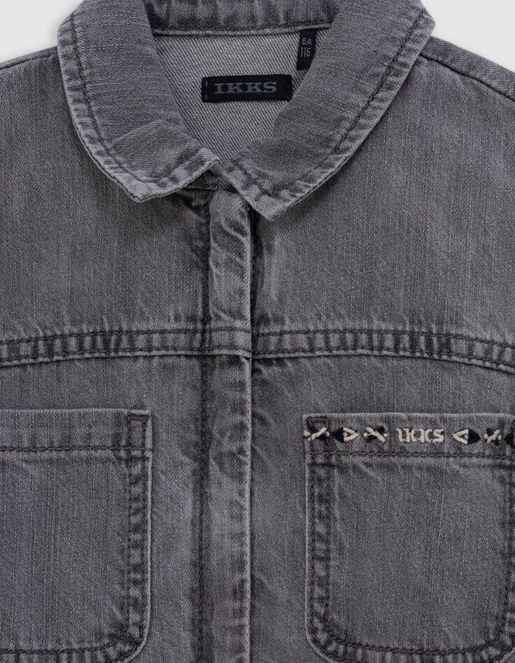 Ikks Robe En Jean Gris Coton Bio Ceinture Imprimée Fille