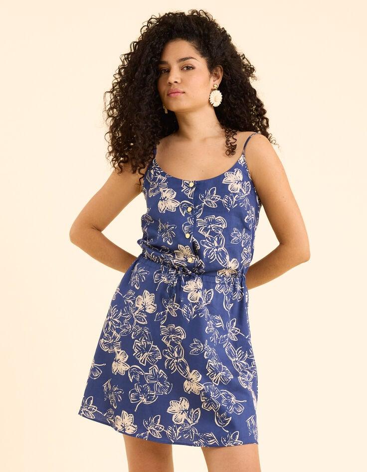 Ikks Robe Fines Bretelles Marine Imprimé Maxi Fleurs I.Code