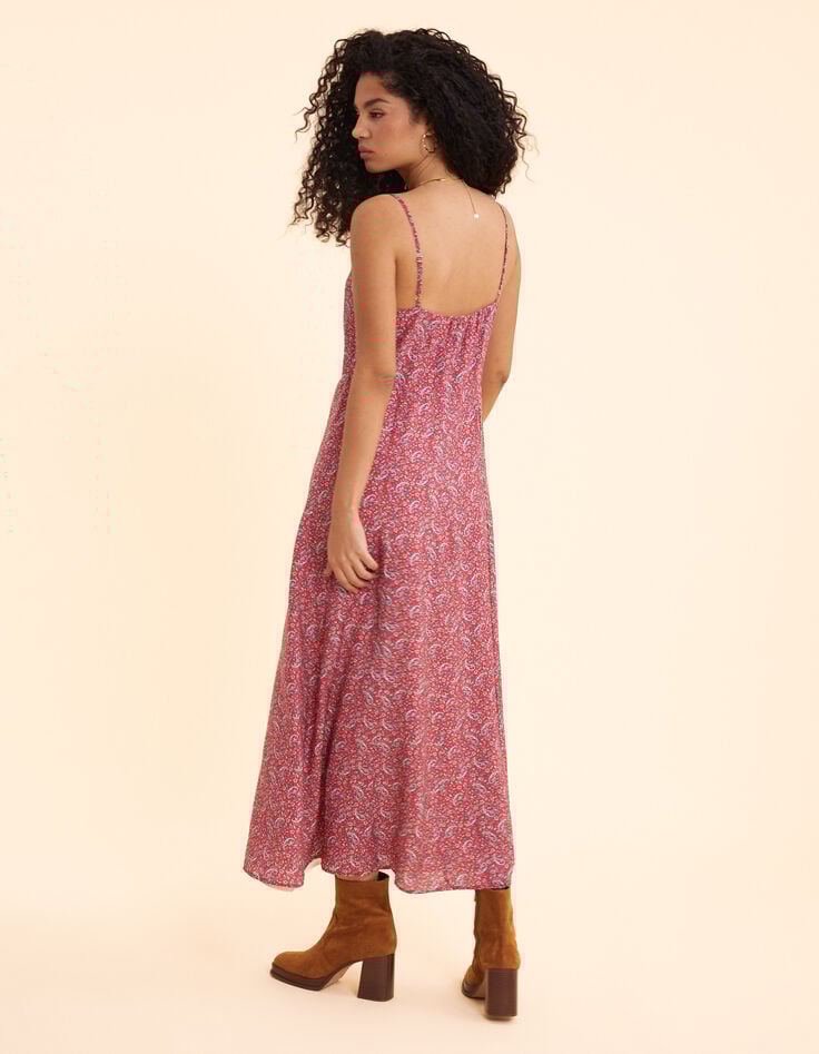 Ikks Robe Fines Bretelles Rouge Imprimé Cachemire I.Code