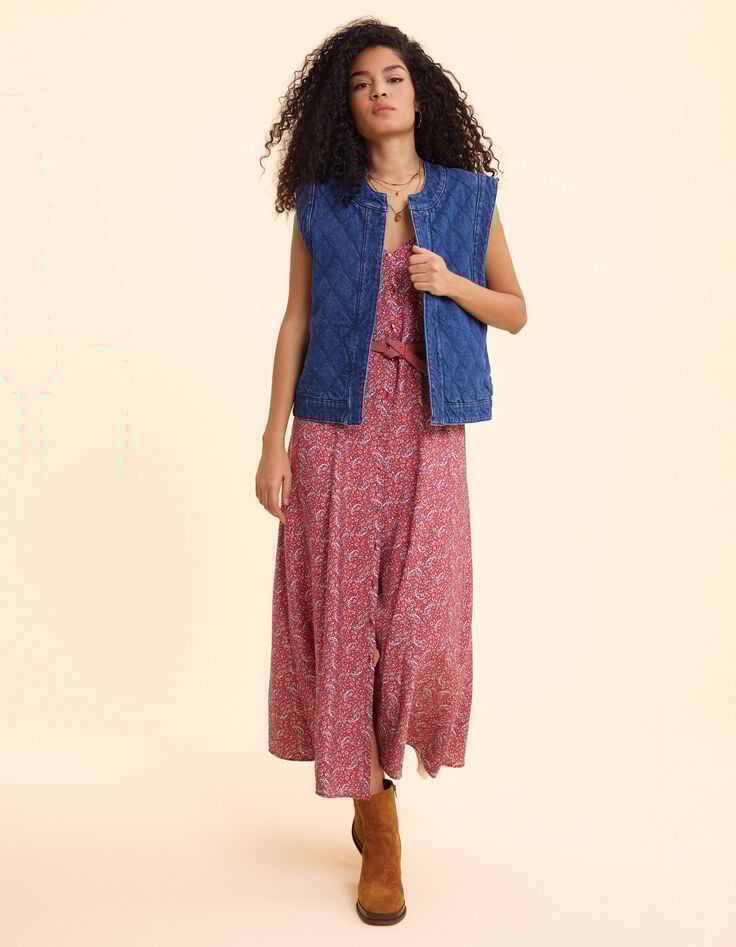 Ikks Robe Fines Bretelles Rouge Imprimé Cachemire I.Code