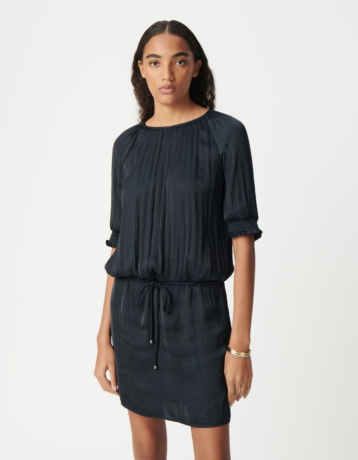 Ikks Robe Habillée Marine Effet Drapé Froissé Femme