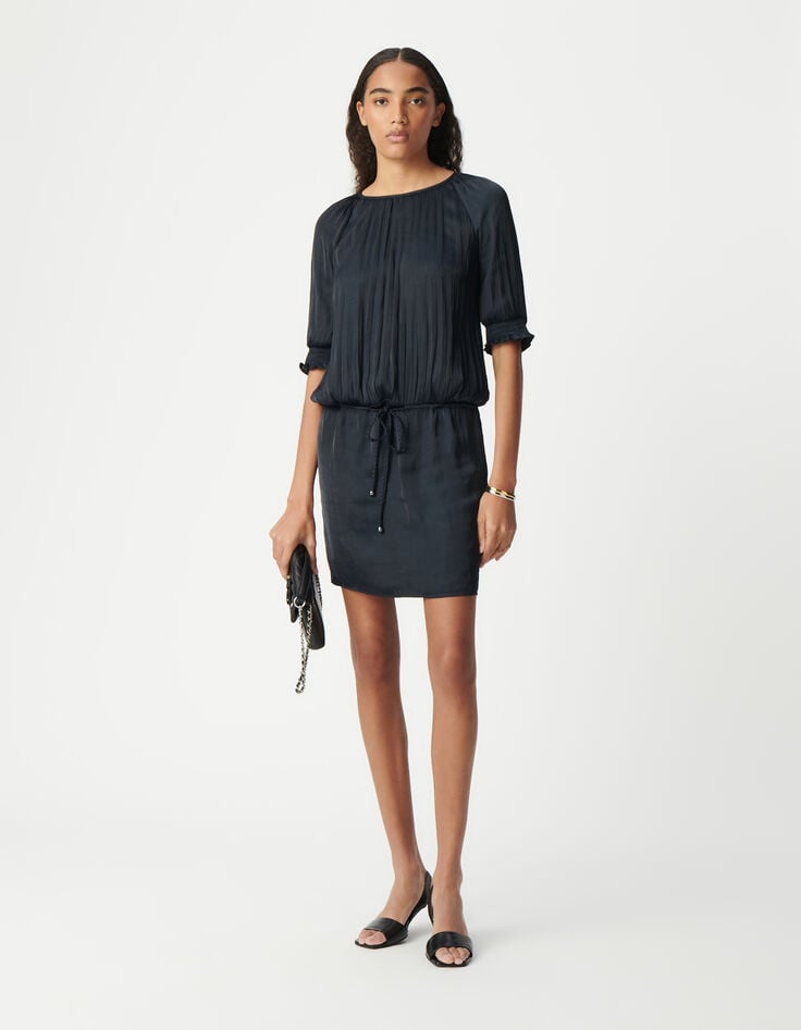 ikks Robe habillée marine effet drapé froissé Femme