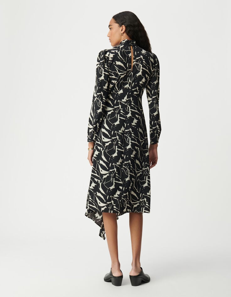 Ikks Robe Habillée Noire Imprimé Fleurs Zébré Femme