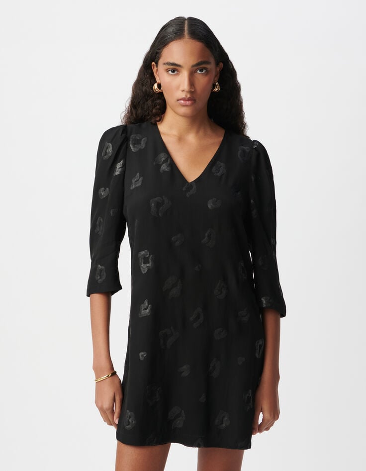 Ikks Robe Housse Mi-cuisse Noire Motif Léopard Brodé Sequins Femme