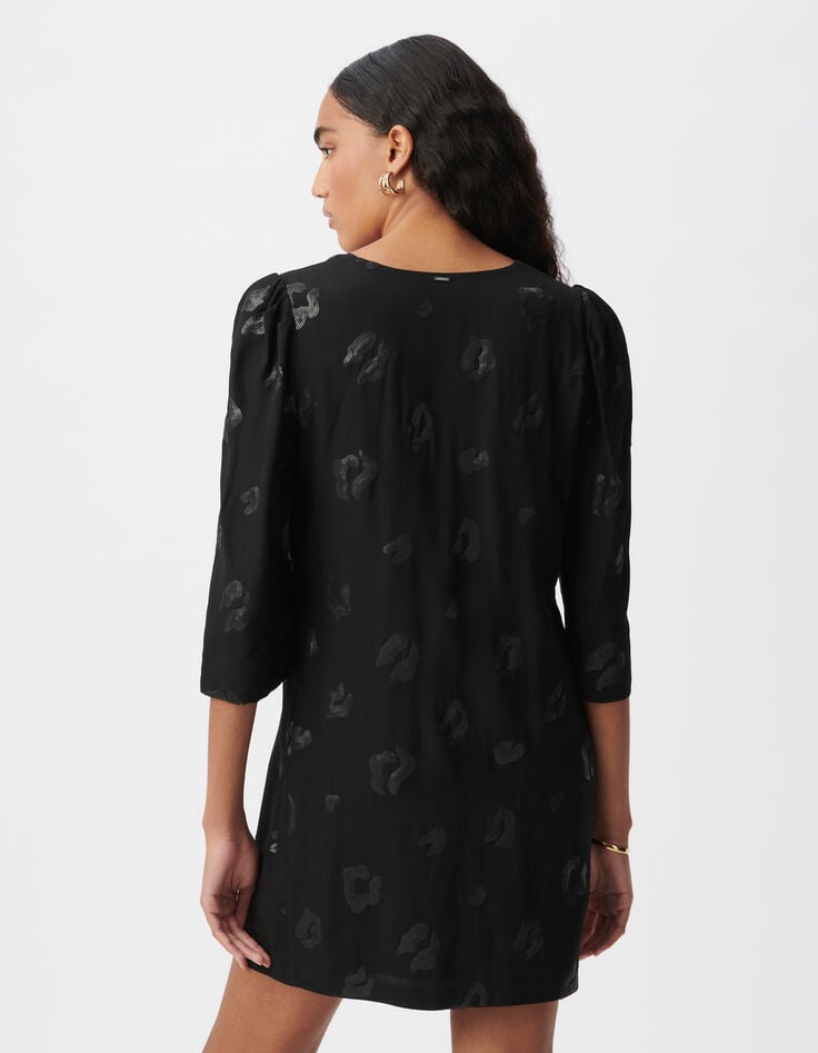 Ikks Robe Housse Mi-cuisse Noire Motif Léopard Brodé Sequins Femme