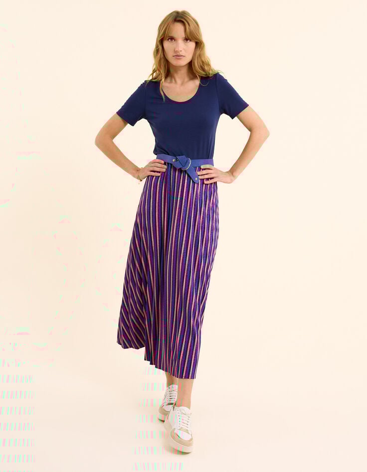 Ikks Robe Longue Bi-matière Plissée Rayures Lurex I.Code