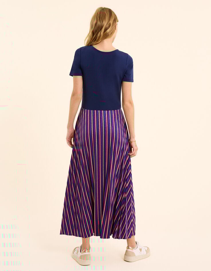 Ikks Robe Longue Bi-matière Plissée Rayures Lurex I.Code