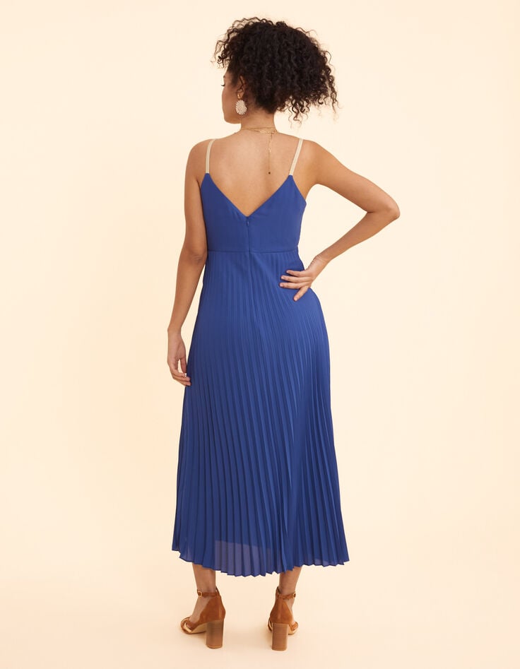 Ikks Robe Longue Bleue Plissée Fines Bretelles I.Code