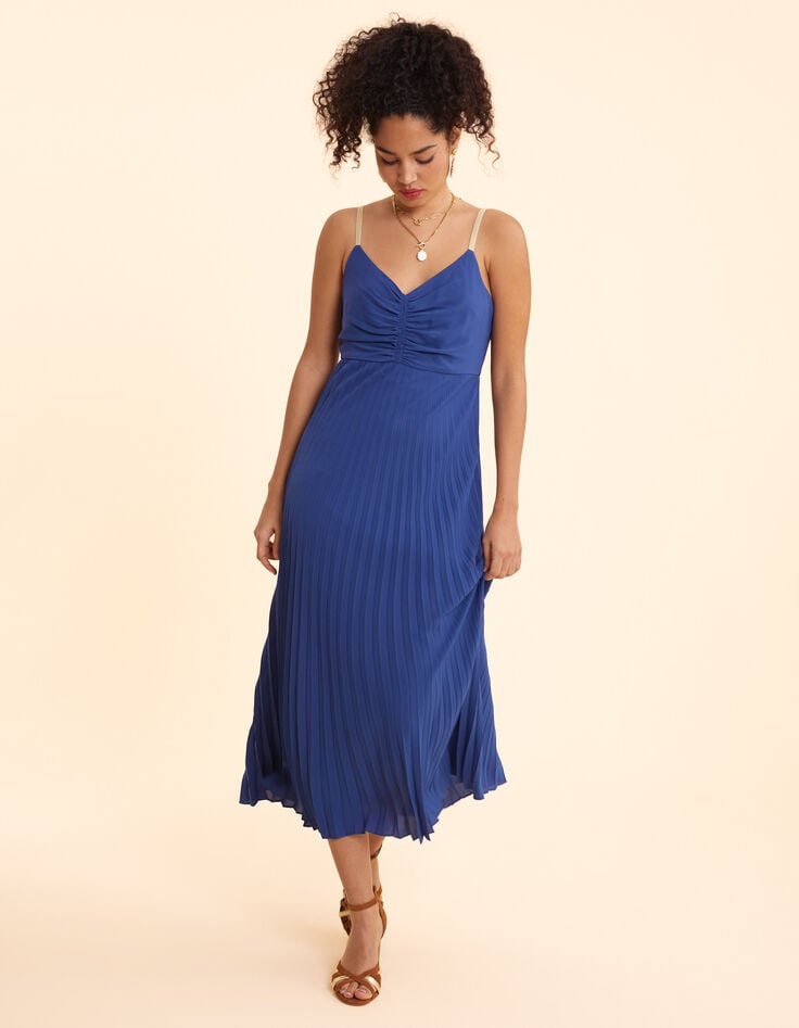 ikks Robe longue bleue plissée fines bretelles I.Code