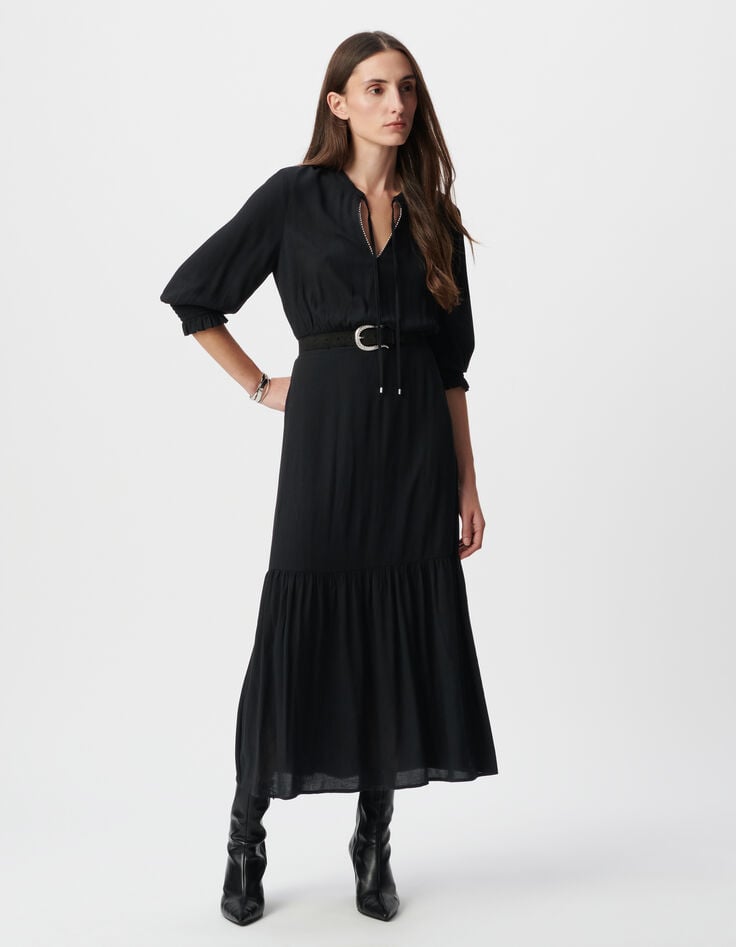 Ikks Robe Longue Noire LENZING™ ECOVERO™ Micro-perles Au Col Femme