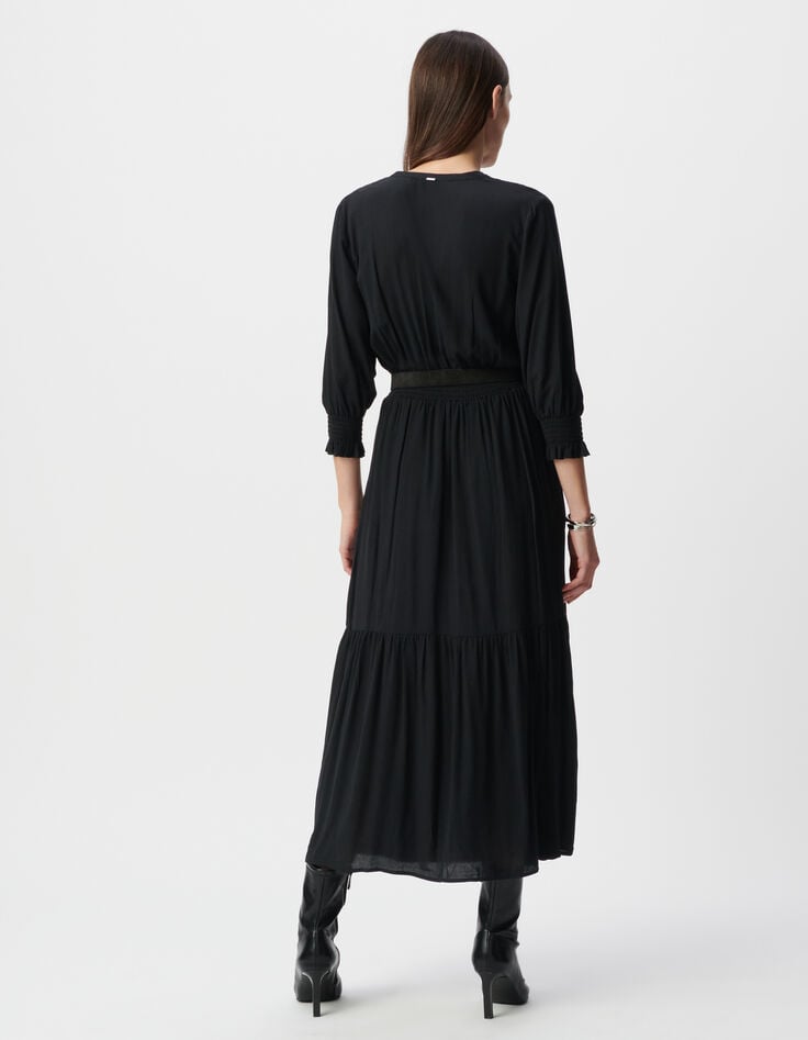 Ikks Robe Longue Noire LENZING™ ECOVERO™ Micro-perles Au Col Femme