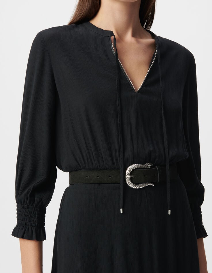 Ikks Robe Longue Noire LENZING™ ECOVERO™ Micro-perles Au Col Femme