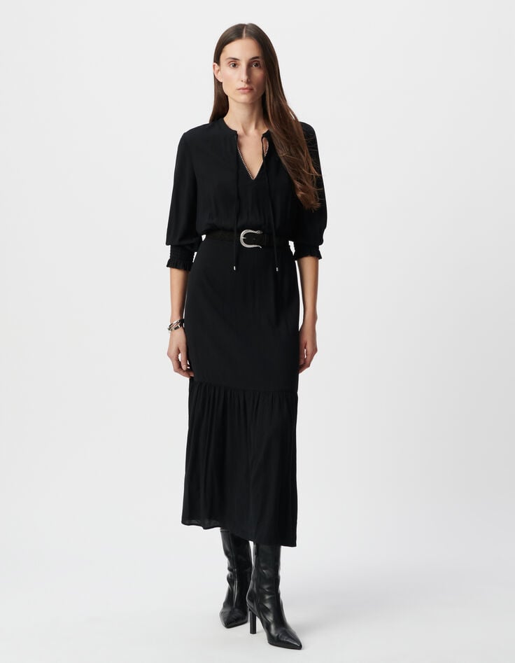 ikks Robe longue noire LENZING™ ECOVERO™ micro-perles au col Femme