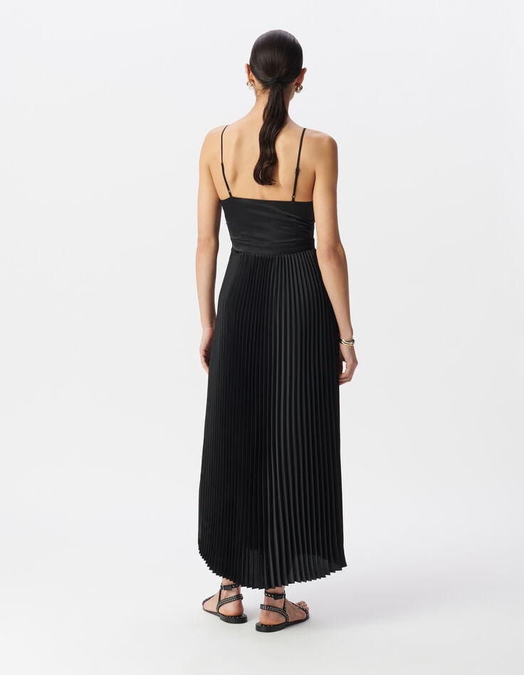 Ikks Robe Longue Noire Plissée Fines Bretelles Femme