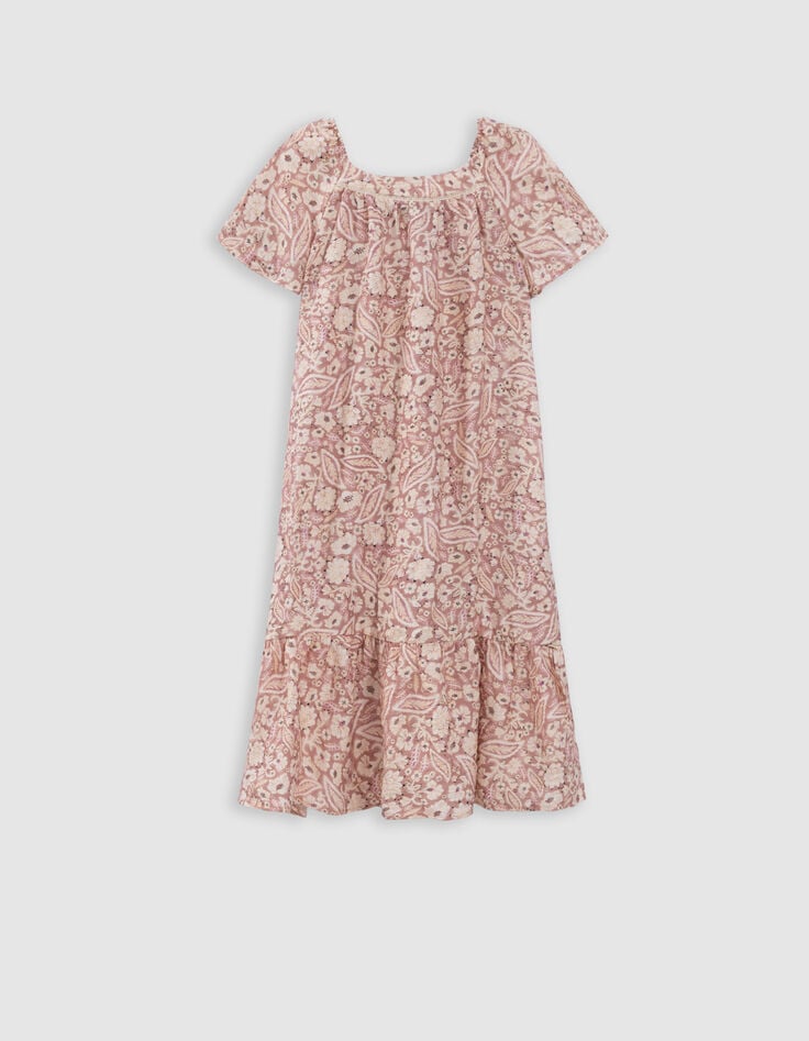 Ikks Robe Longue Rose Imprimé Cachemire Floral Fille