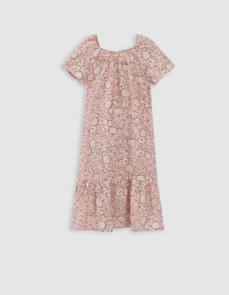 Ikks Robe Longue Rose Imprimé Cachemire Floral Fille