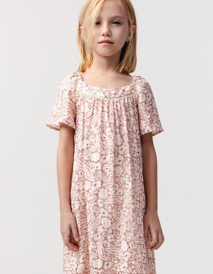 ikks Robe longue rose imprimé cachemire floral fille