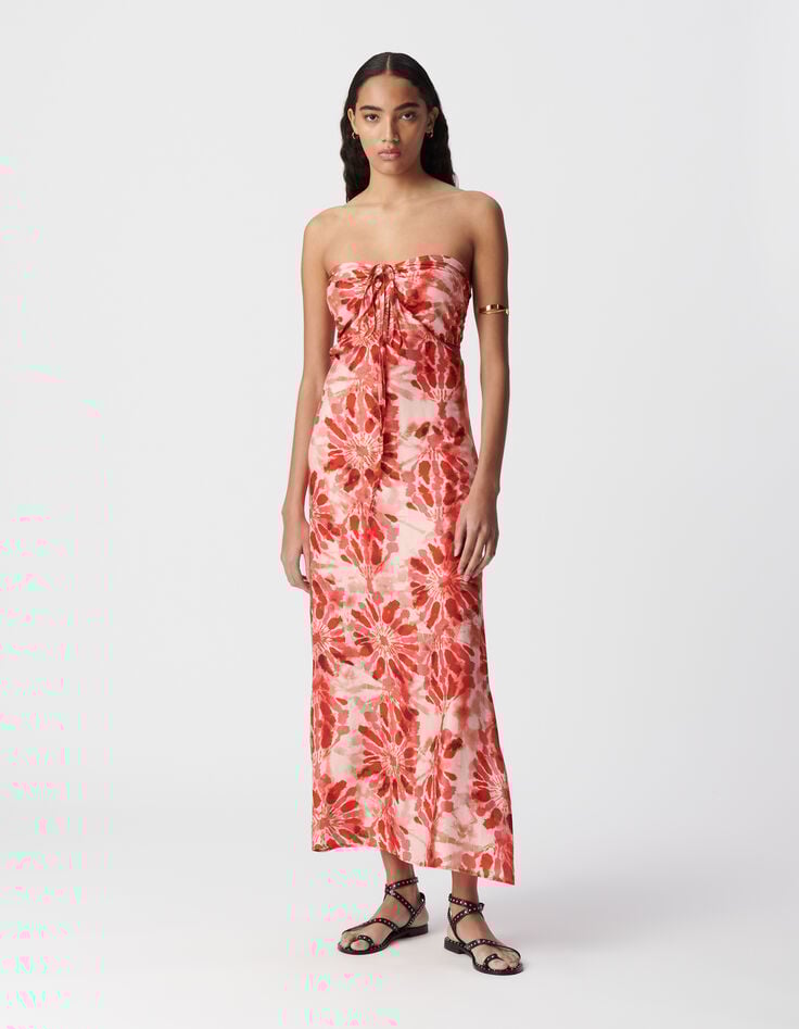 Ikks Robe Longue Rouge Imprimé Batik Dos Ouvert Femme