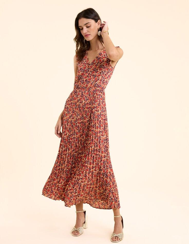 Ikks Robe Longue Rouge Plissée Imprimé Fleuri I.Code