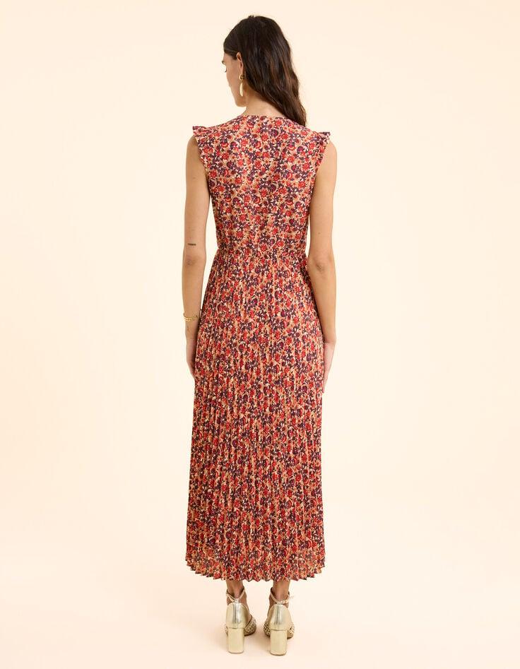Ikks Robe Longue Rouge Plissée Imprimé Fleuri I.Code