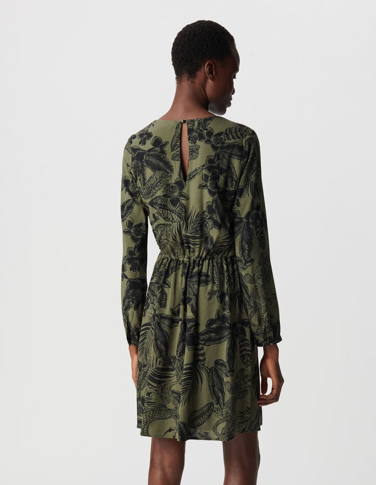 Ikks Robe Manche Longue Kaki LENZING™ ECOVERO™ Maxi Jungle Femme