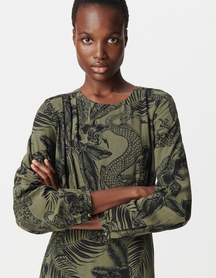 Ikks Robe Manche Longue Kaki LENZING™ ECOVERO™ Maxi Jungle Femme