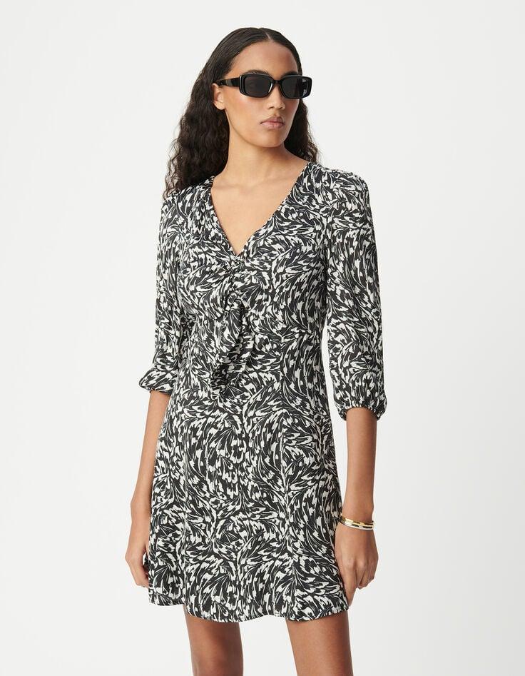 Ikks Robe Noire LENZING™ ECOVERO™ Imprimé Minimal Flower à Nœud Femme