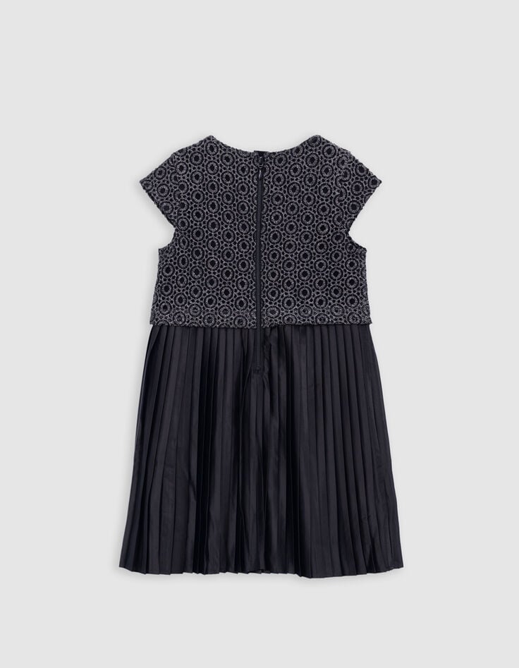 Ikks Robe Noire Plissée Top Dentelle Trompe-l'oeil Fille