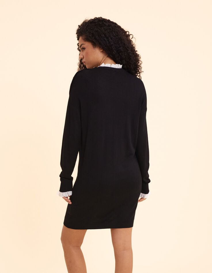 Ikks Robe Noire Tricot Détails Broderie Anglaise I.Code