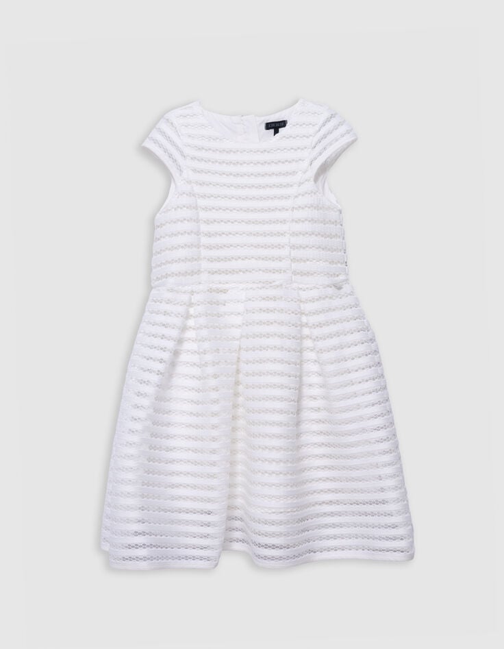 Ikks Robe Patineuse Blanche Rayures Ajourées Dentelle Fille