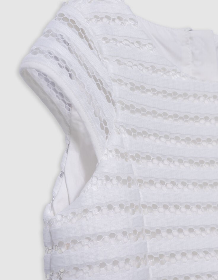 Ikks Robe Patineuse Blanche Rayures Ajourées Dentelle Fille