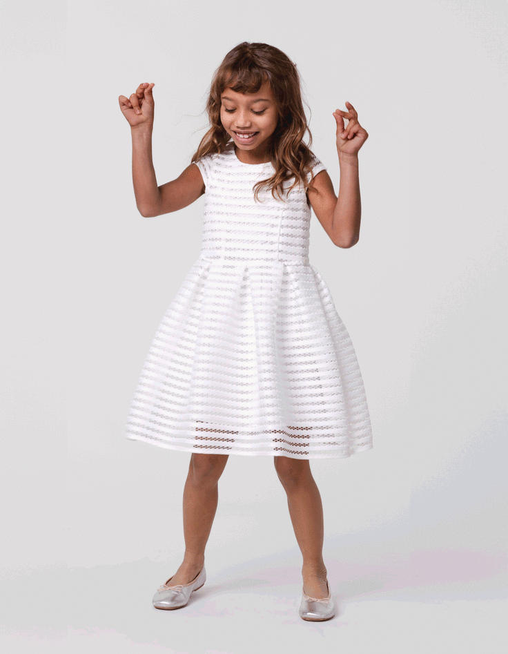 ikks Robe patineuse blanche rayures ajourées dentelle fille