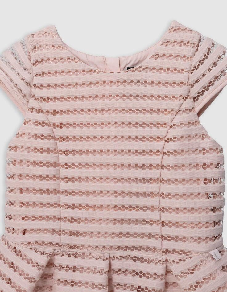 Ikks Robe Patineuse Rose Rayures Ajourées Dentelle Fille