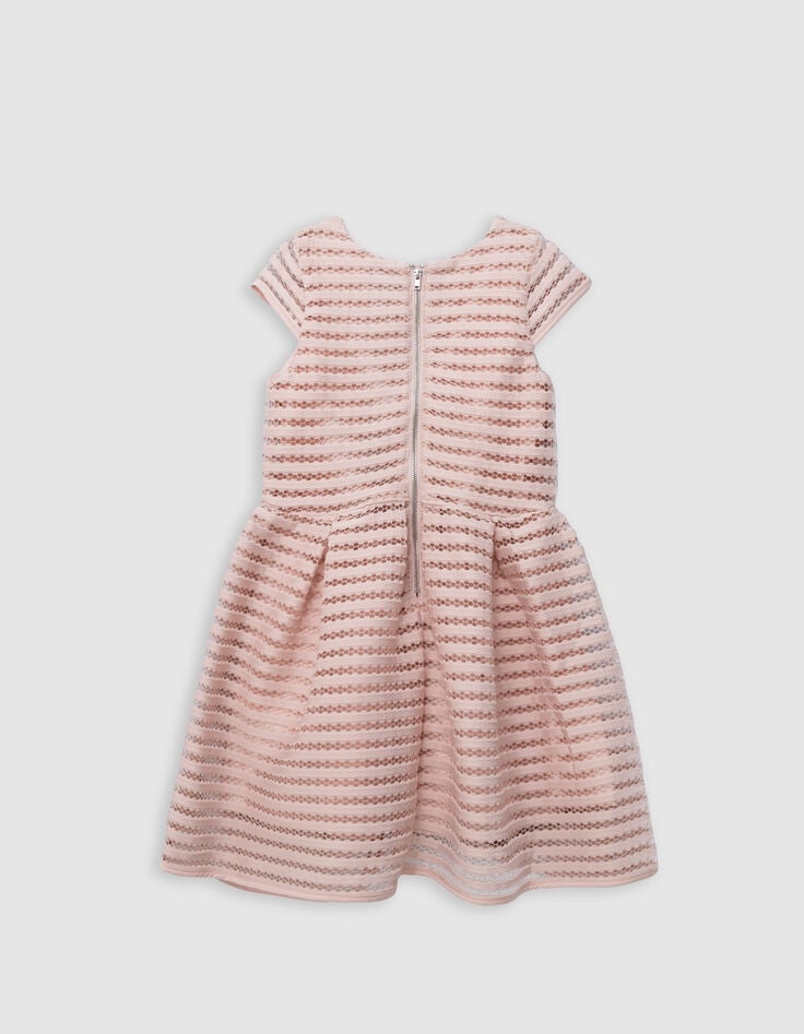 Ikks Robe Patineuse Rose Rayures Ajourées Dentelle Fille