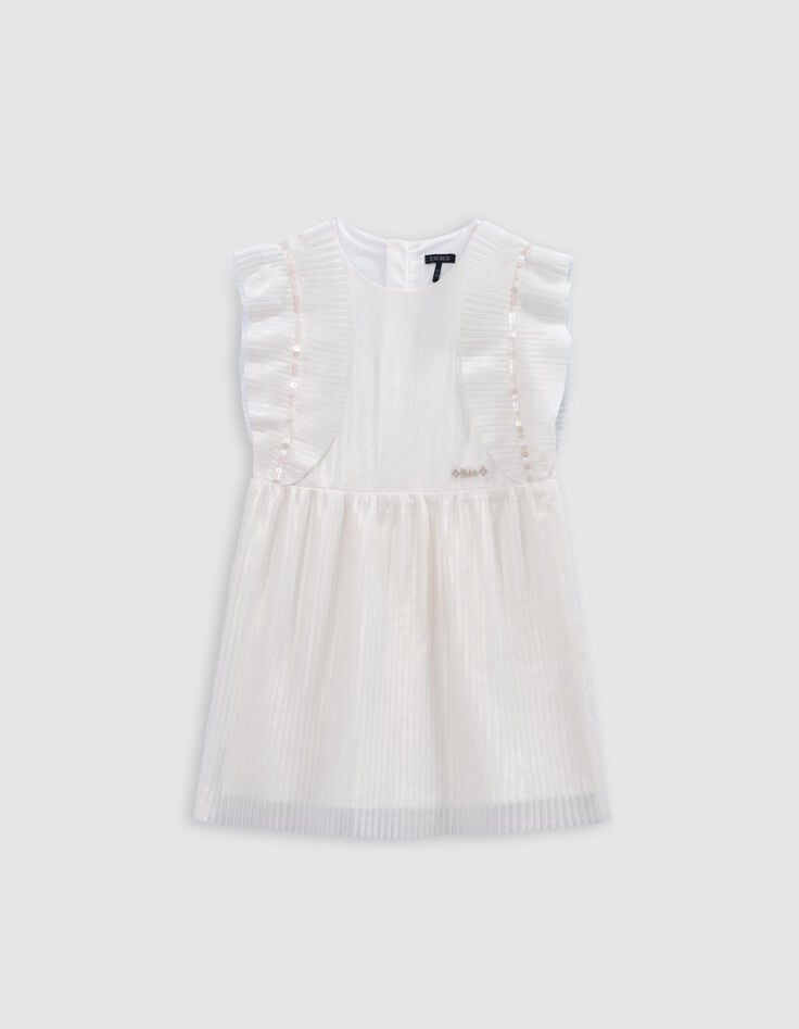 Ikks Robe Plissée écrue Irisée Volants Manches Fille