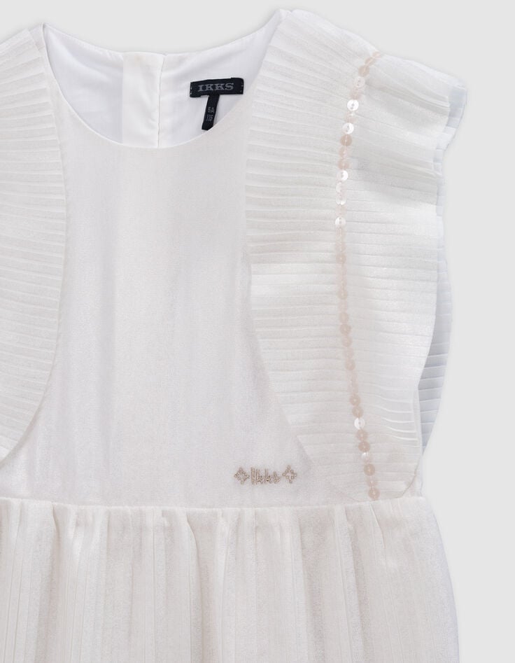 Ikks Robe Plissée écrue Irisée Volants Manches Fille