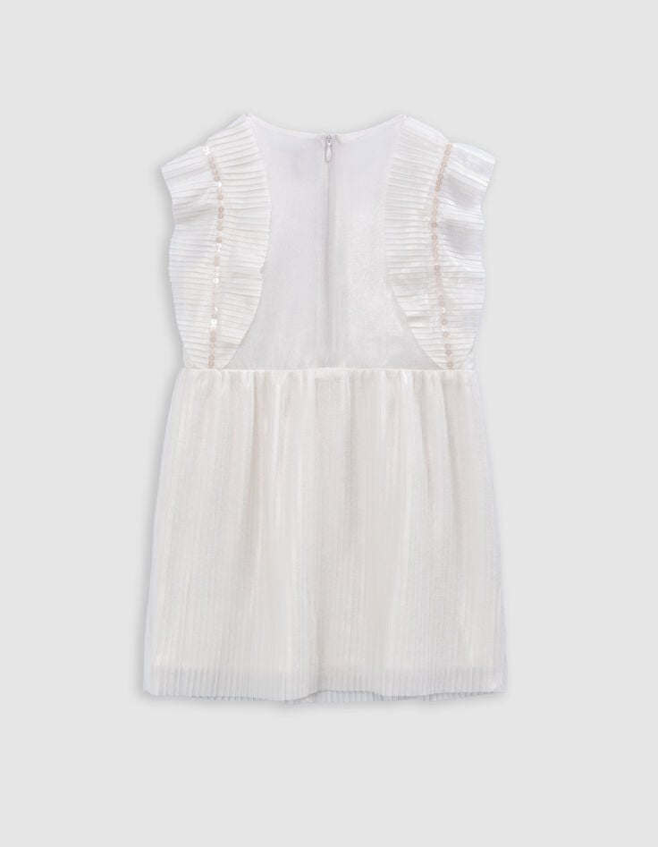 Ikks Robe Plissée écrue Irisée Volants Manches Fille