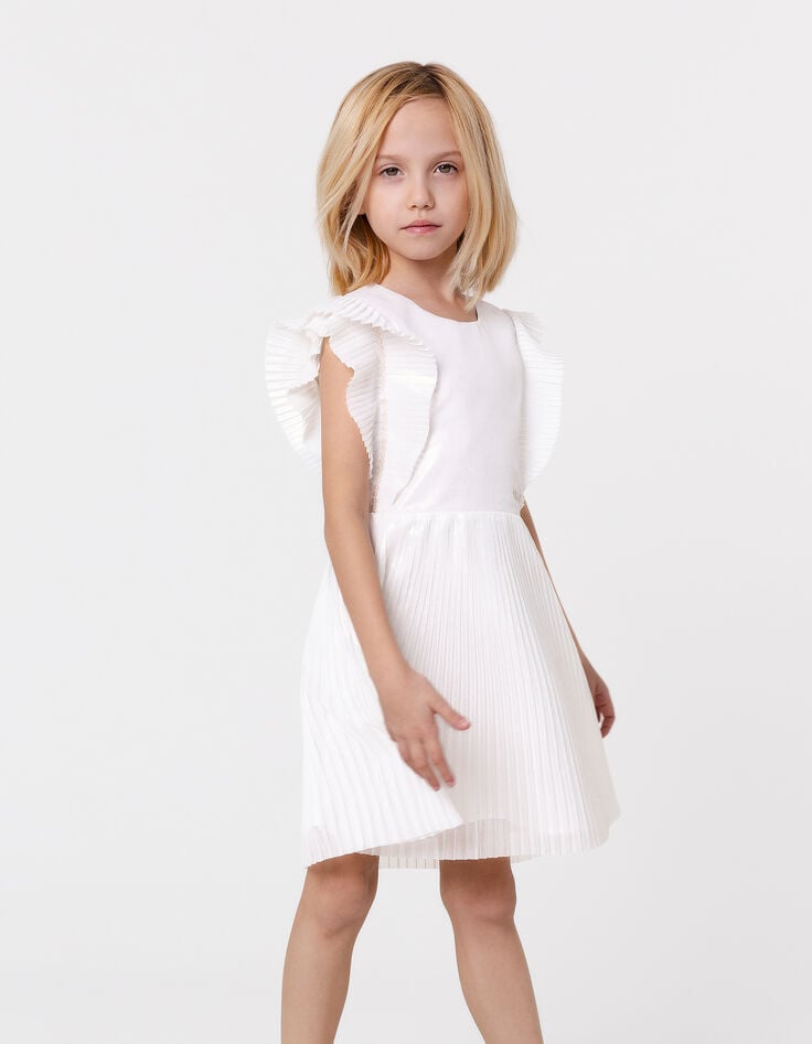 ikks Robe plissée écrue irisée volants manches fille