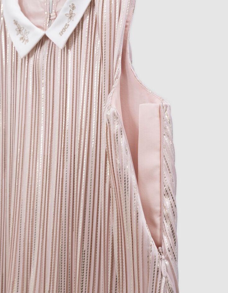 Ikks Robe Plissée Rose Rayures Dorée Col Contrasté Fille