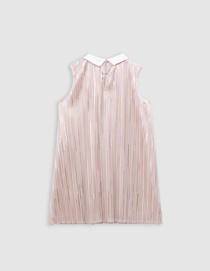 Ikks Robe Plissée Rose Rayures Dorée Col Contrasté Fille
