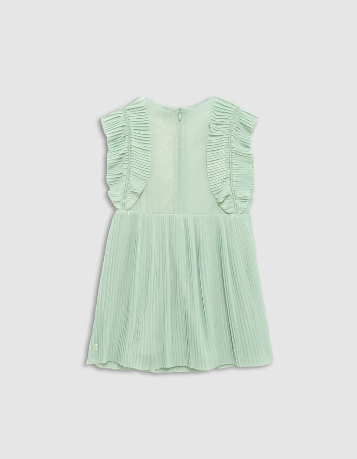 Ikks Robe Plissée Vert D'eau Irisé Volants Manches Fille