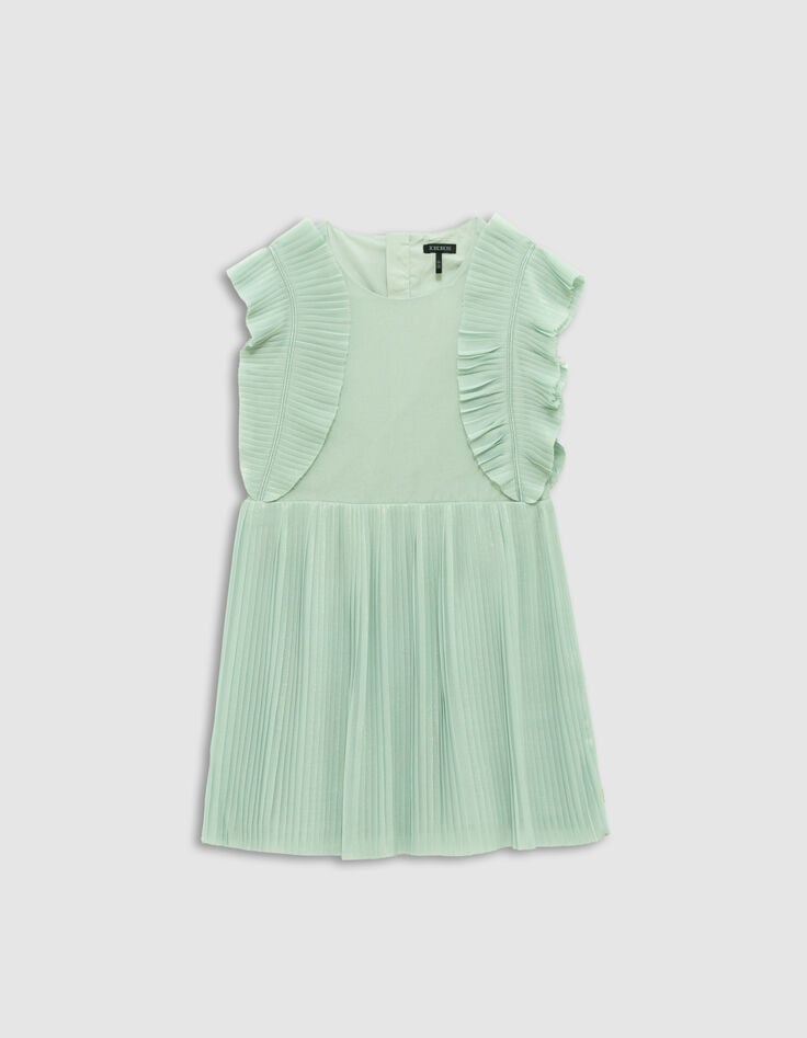 ikks Robe plissée vert d'eau irisé volants manches fille