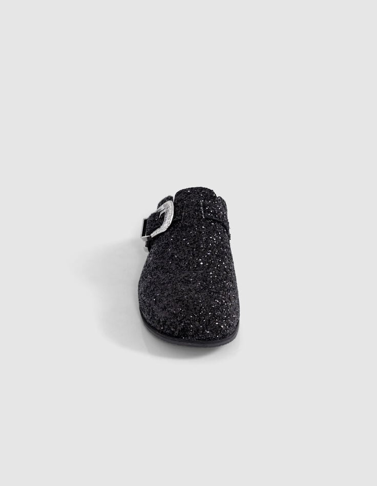 Ikks Sabots Noirs Micro Sequins Et Boucle Western Femme